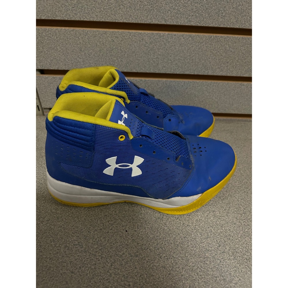Under Armour Boys 6Y‎ Basketball Shoes Blue Yellow Mid Top 1296009-400 No Laces